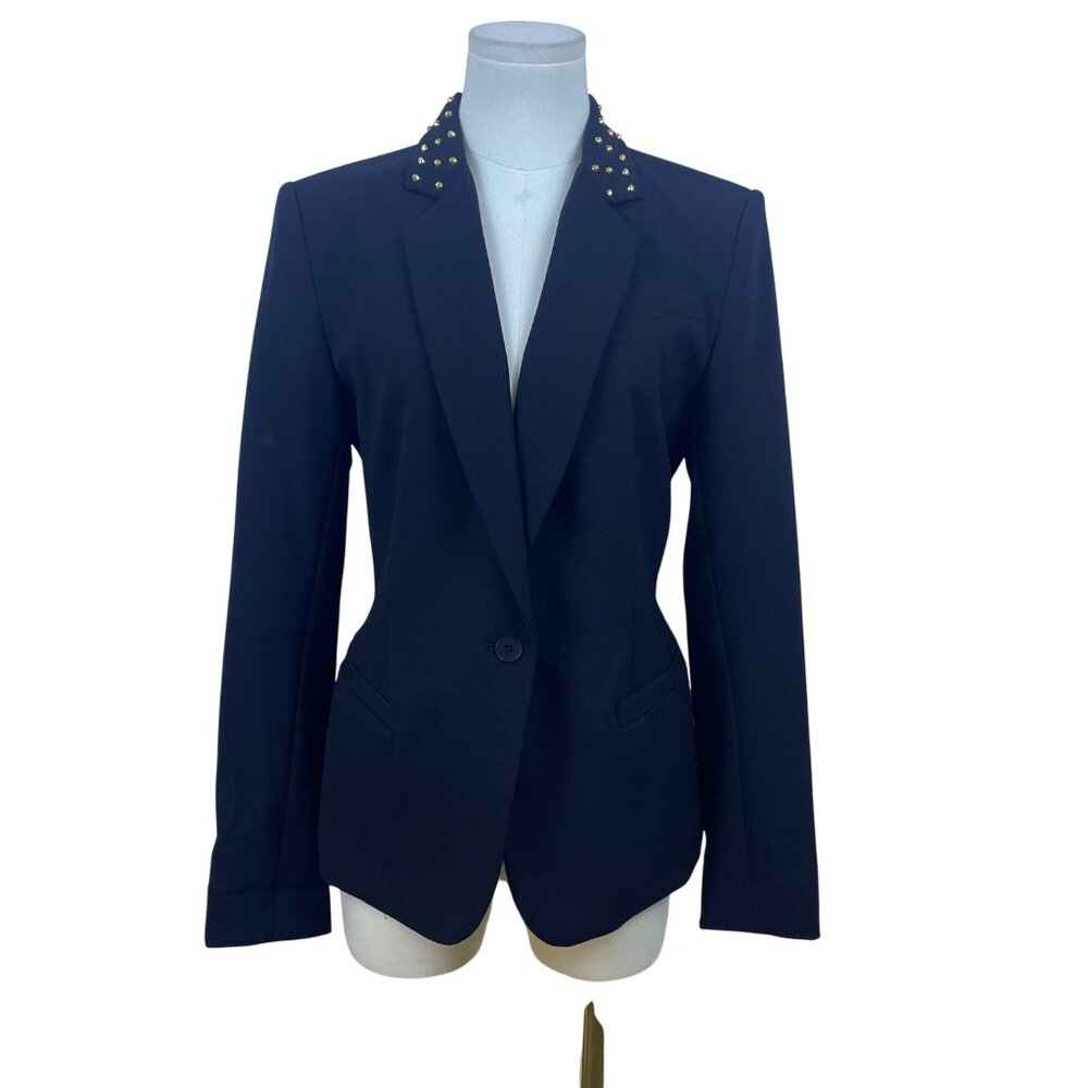 Aqua Women's Black Studded Collar Blazer Size 6 Stylish One Button